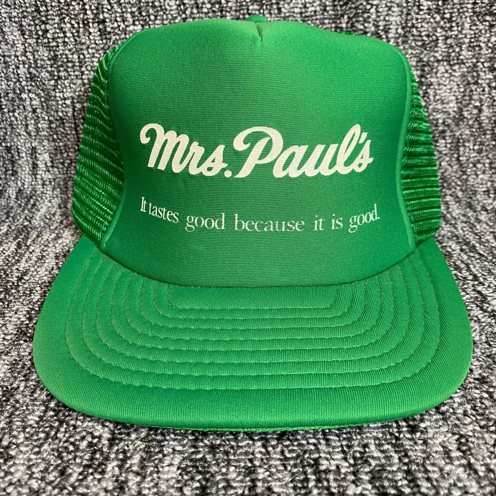 Vtg Mrs Pauls Trucker Hat Snapback Mesh Foam Front Green Designer Award Cap 80s